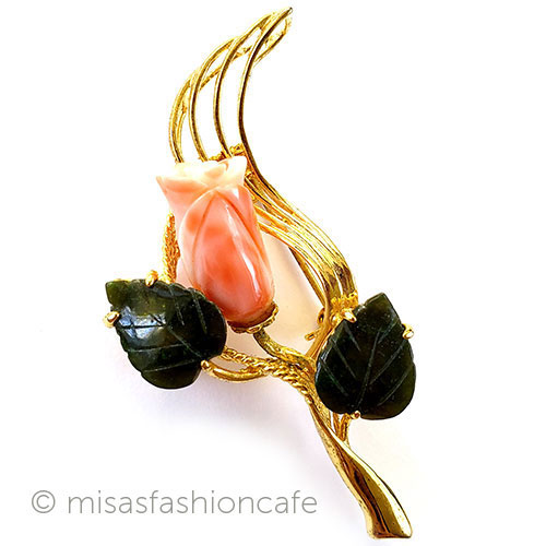 （画像用） ヴィンテージジュエリー 珊瑚・翡翠のローズ