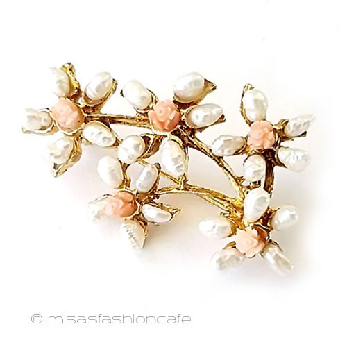 （画像用） ヴィンテージブローチ 真珠と珊瑚のお花の木