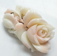 （画像用） 珊瑚コーラル ローズブローチ