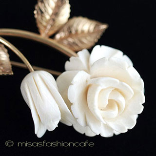 （画像用） 象牙アイボリー 12Kgf 　ローズ　ブローチ