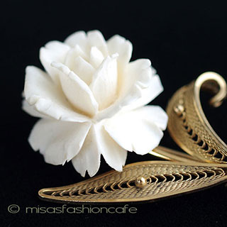 （画像用） 象牙アイボリー 12Kgf 　ローズ　ブローチ