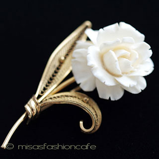 （画像用） 象牙アイボリー 12Kgf 　ローズ　ブローチ