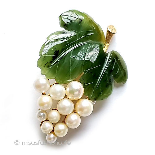 （画像用） 真珠と翡翠の葡萄 ヴィンテージブローチ