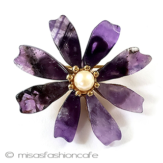 （画像用） 真珠・天然石のお花 アンティークブローチ