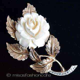 （画像用） 本象牙　アイボリー ローズ　ブローチ