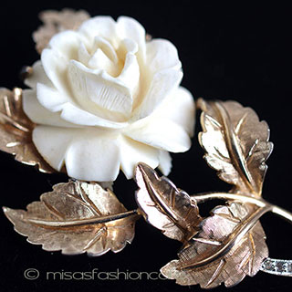 （画像用） 本象牙　アイボリー ローズ　ブローチ