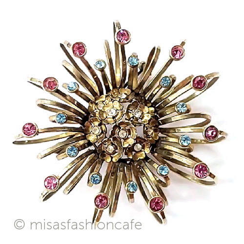 （画像用） アンティーク　12K刻印 フローラル花　ブローチ