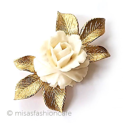 （画像用） 象牙アイボリー　14Kgf ローズの花　ブローチ