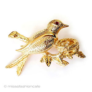 （画像用） Trifari　 トリファリ 鳥とパール卵ブローチ