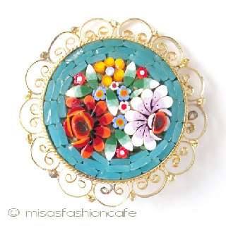 （画像用） ガラス製マイクロモザイク お花ブーケのブローチ