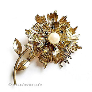 （画像用） Krementz　ブローチ 真珠サファイアの花14Kgf