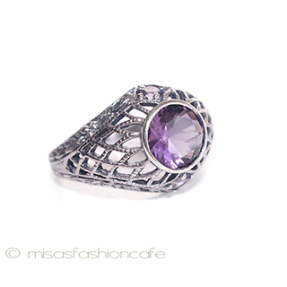 （画像用） アメジスト　小花リング スターリングシルバー銀製