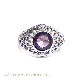 （画像用） アメジスト　小花リング スターリングシルバー銀製