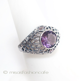 （画像用） アメジスト　小花リング スターリングシルバー銀製