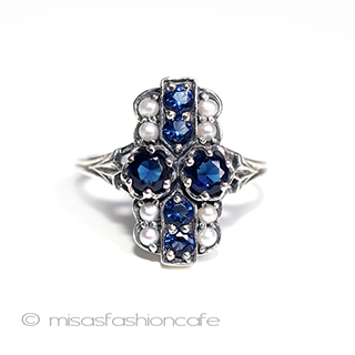 （画像用） 真珠　サファイヤ　リング　 スターリングシルバー刻印