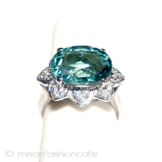 （画像用） アクアマリン＆サファイア スターリング刻印　リング