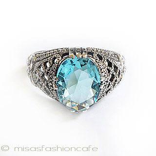 （画像用） アクアマリン　リボン　 スターリング刻印リング