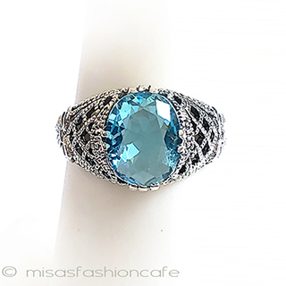 （画像用） アクアマリン　リボン　 スターリング刻印リング