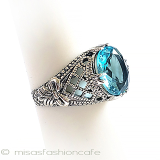 （画像用） アクアマリン　リボン　 スターリング刻印リング