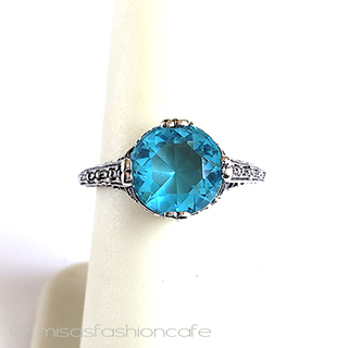 （画像用） アクアマリン小花　リング　 スターリングシルバー刻印