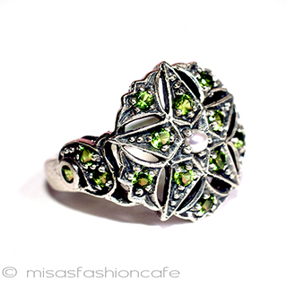 （画像用） 真珠ペリドット　リング 星スターリングシルバー