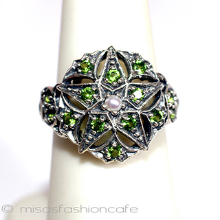 （画像用） 真珠ペリドット　リング 星スターリングシルバー