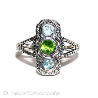 （画像用） アクアマリン&ペリドット指輪 スターリングシルバー刻印