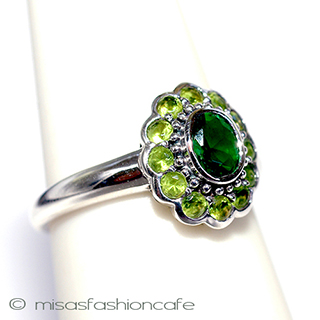 （画像用） エメラルド&ペリドット指輪 スターリング刻印リング