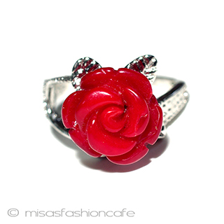 （画像用） 珊瑚コーラル　ローズ 18k gp ゴールド・リング