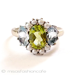 （画像用） 真珠アクアマリン　銀製 ペリドット925リング