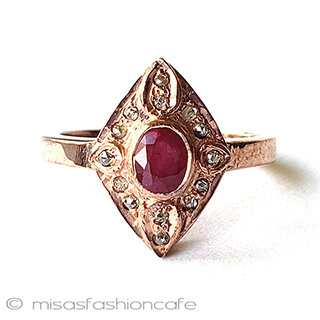 （画像用） アンティークジュエリー指輪 天然ルビー＆ダイヤモンド