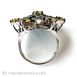 （画像用） アンティークリング　花 エメラルド＆シトリン