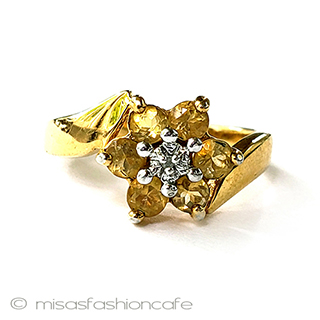 （画像用） アンティークリング　花 ダイヤモンド＆シトリン