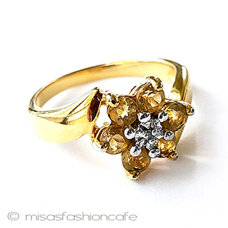 （画像用） アンティークリング　花 ダイヤモンド＆シトリン