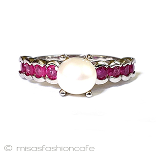 （画像用） 真珠と天然石ルビー指輪 スターリング刻印リング