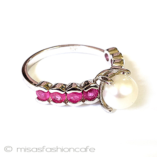 （画像用） 真珠と天然石ルビー指輪 スターリング刻印リング