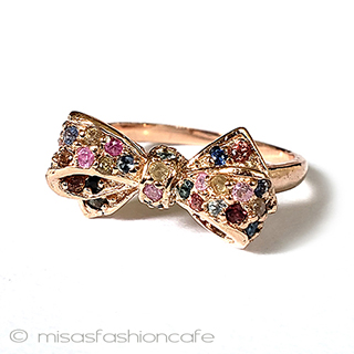 （画像用） 天然石サファイアのリボン 14kRoseゴールド925指輪