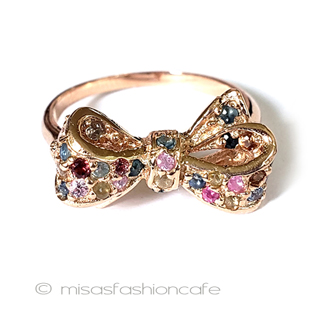 （画像用） 天然石サファイアのリボン 14kRoseゴールド925指輪