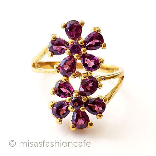 （画像用） アンティーク指輪14k925 天然石ガーネットのお花