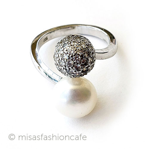 （画像用） 真珠パール＆トパーズ指輪 スターリング刻印リング