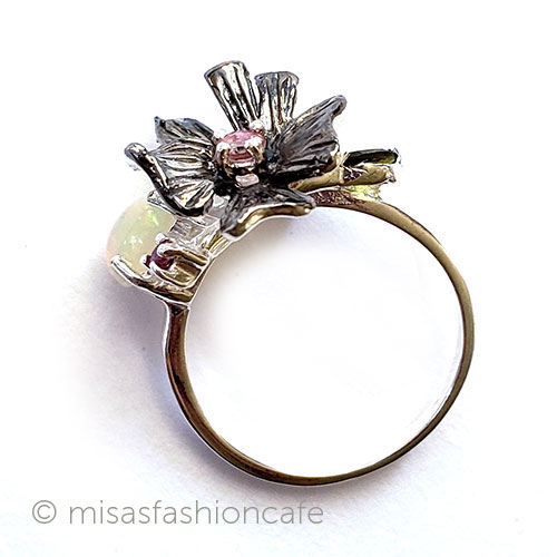 （画像用） アンティークリング指輪 オパール＆トルマリンの花