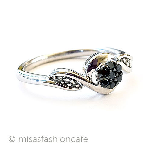 （画像用） Blackダイヤモンド花 指輪 スターリング925刻印リング