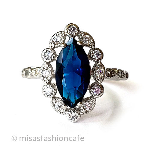 （画像用） サファイア＆ホワイトトパーズ スターリングシルバー925指輪