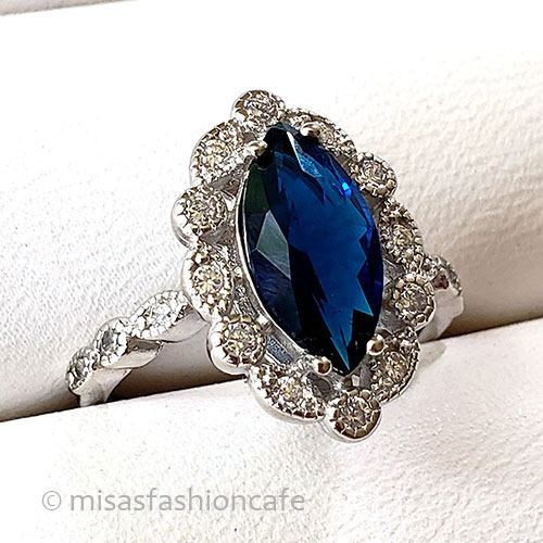 （画像用） サファイア＆ホワイトトパーズ スターリングシルバー925指輪