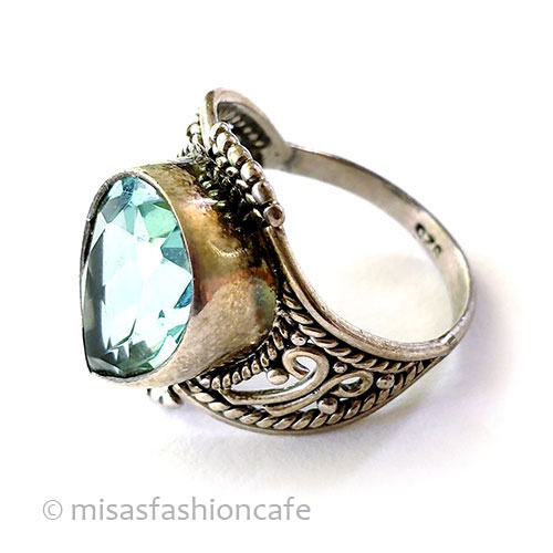 （画像用） アンティークリング指輪 アクアマリン　銀製925