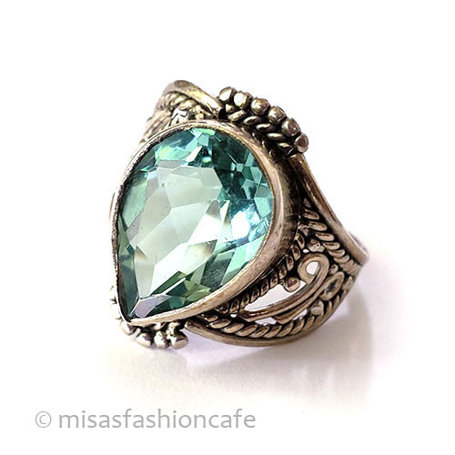 （画像用） アンティークリング指輪 アクアマリン　銀製925