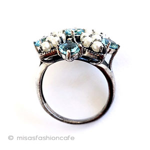 （画像用） アクアマリン・パール指輪 スターリングシルバー925