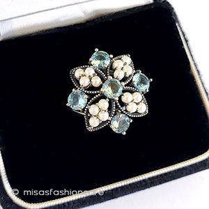 （画像用） アクアマリン・パール指輪 スターリングシルバー925