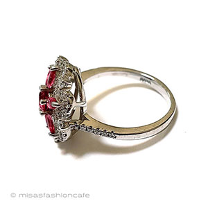 （画像用） スターリング刻印花リング ルビー&トパーズ銀製指輪