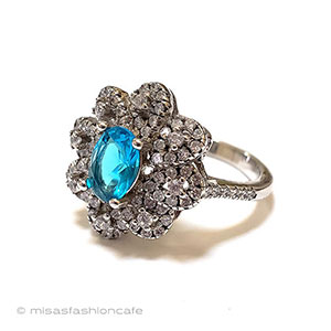 （画像用） スターリング925刻印指輪 アクアマリン銀製花リング